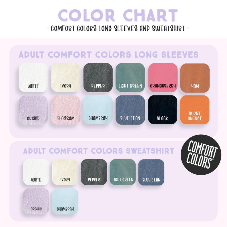 the color chart for comfort colors from comfort colors