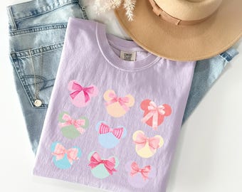Disney Comfort Colors® Shirt Pastel Minnie Mouse Coquette Shirt Mouse Ears Pink Bow Shirt Disney Girl Shirt Youth Disney Minnie Mouse Shirt