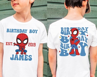 Custom Spider Birthday Boy Shirt Personalized Birthday Shirt Matching Superhero Spidey Birthday Shirt Kids Birthday Sweatshirt Gift For Him