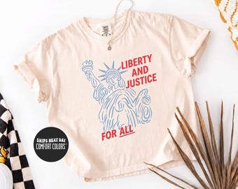 4th Of July Comfort Colors® Boxy Tee Liberty And Justice For All Crop Top Resist Pro Democracy Tank Top 4th of July Liberal Leftist Baby Tee