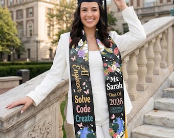 Custom Floral Graduation Stole 2026, Personalized AI Engineer Sash, Any Major Flower Gift