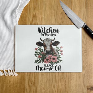 Funny Cow Farmhouse Cutting Board - Kitchen is Closed Rustic Farm Decor