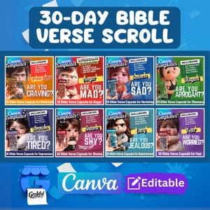 Bibel Vers Capsule Canva Vorlagen | Blechdosenhülle, 30-Tage-Verserklärung, MP3-Schlüsselanhänger, Verpackungskopf, Checkliste & Gebrauchsanweisung