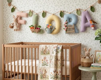 Personalized Felt Name Garland, Bunny Nursery Name Banner, Woodland Baby Name Decor, Custom Felt Name Sign, Easter Nursery Decor