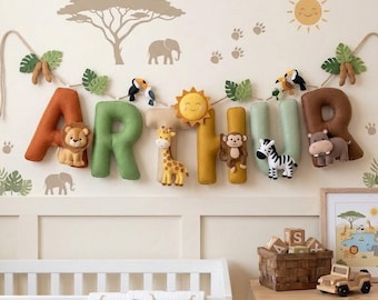 Personalized Felt Name Garland, Safari Nursery Name Banner, Jungle Animal Baby Name Decor, Custom Felt Name Sign, Safari Kids Room Decor
