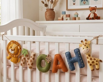 Personalized Felt Name Garland, Custom Baby Name Banner, Safari Nursery Decor, Felt Name Sign, Baby Room Wall Decor, Nursery Name Garland