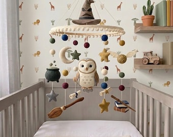 Fantasy Baby Crib Mobile, Wizard Nursery Decor, Magical School Mobile, Felt Nursery Hanging, Dragon Baby Gift, Baby Shower Gift
