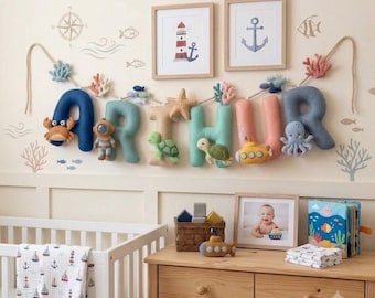 Personalized Felt Name Garland, Ocean Nursery Name Banner, Under the Sea Baby Name Decor, Custom Felt Name Sign, Nautical Nursery Wall Decor