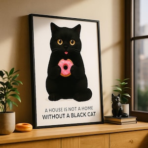 黒猫ドーナツポスター｜ブリティッシュショートヘアのウォールアート｜インテリアギフト