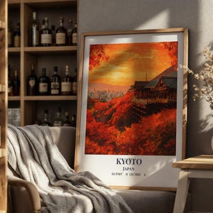Kyoto Herbst Wand Kunstdruck - Kiyomizu-dera Tempel Herbstlaub Poster - Japanische Reise-Koordinaten Wohnkultur - Museums-Qualität