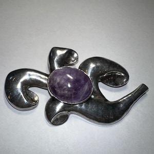 Vintage Mexico Silver Amethyst Brooch