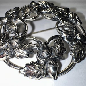 Vintage Danecraft Acorn Wreath Brooch - Sterling Silver