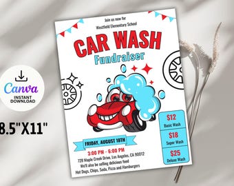 Editable Car Wash Fundraiser Flyer: School PTA Event (Digital Download)