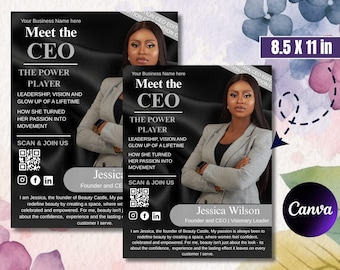 Flyer "Conheça a CEO", Modelo de Identidade Visual para Mulheres no Mundo dos Negócios (Download Digital)