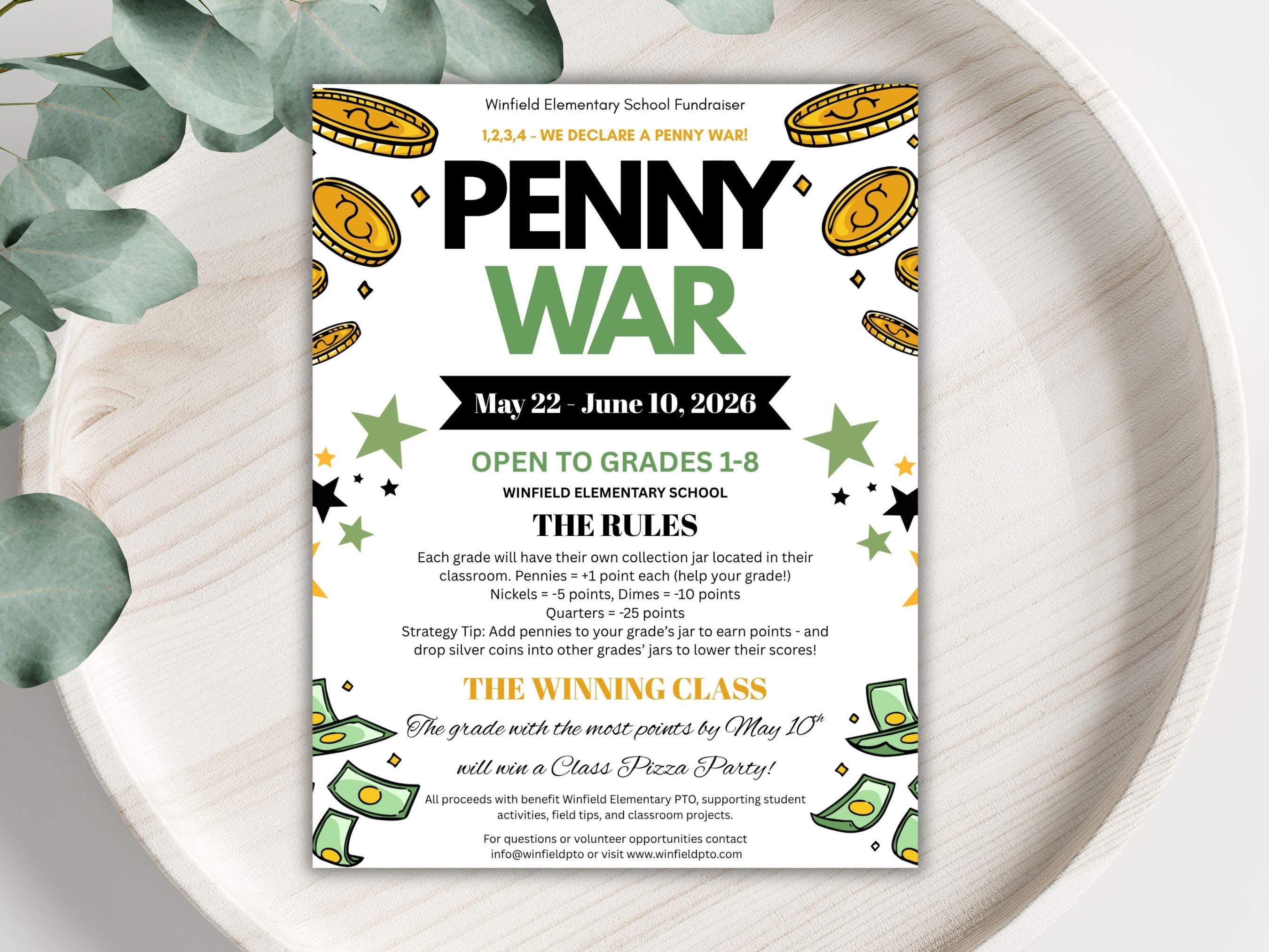 Penny War Fundraiser Flyer for School Coin Drive | Canva Template ...