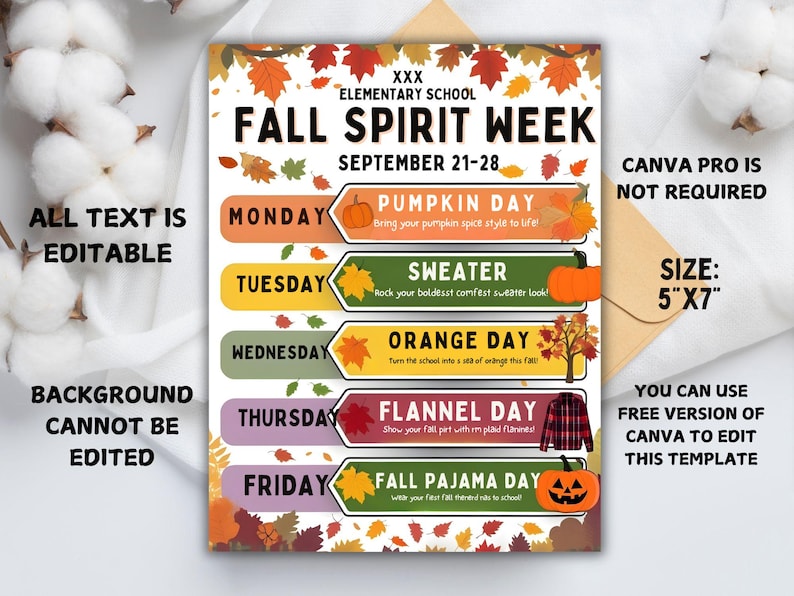 Editable Fall School Spirit Week Flyer: Canva Template (digital ...