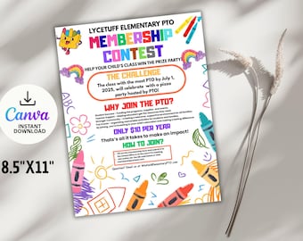 Editable PTA Membership Contest Flyer: School Recruitment Template (Canva, 8.5x11 inches) (Digital Download)