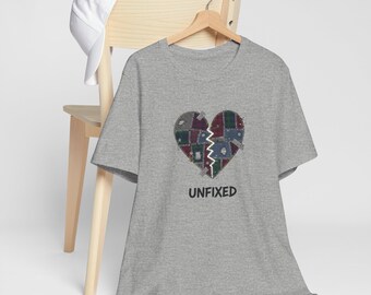 Plaid Patchwork Heart Tee | grunge shirt, 90s rock revival, Not embroidered