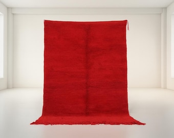 Alfombra marroquí roja hecha a mano: alfombra bereber de lana, decoración bohemia moderna.