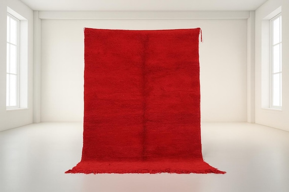 Handmade Red Moroccan Rug: Berber Wool Carpet, Modern Boho Decor
