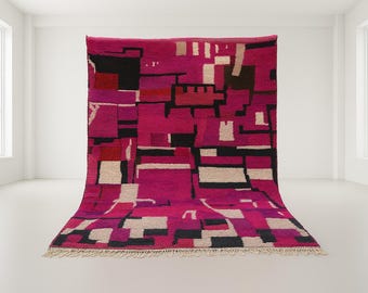 Handmade Moroccan Wool Rug: Pink Abstract Berber Carpet