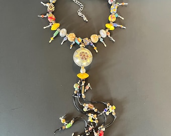 Unique Y Style Necklace with Tibetan, Indian and African Trade Beads, Boho Tribal Jewelry