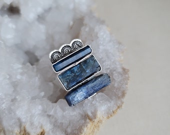 MAYA Ring - Artisan STUNNING Blue Kyanite Ring - Modern OOAK Statement Ring - Teal Blue Gemstones on Sterling Silver - Handmade in Canada