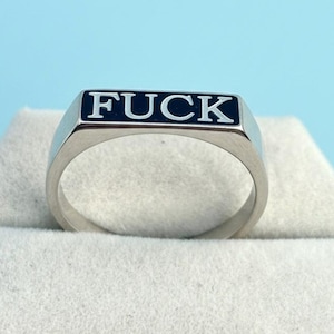 Sterling Silver Profanity Signet Ring - Edgy Biker Jewelry