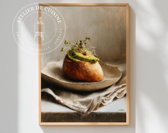 Avocado Toast Kitchen Print: Rustic Farmhouse Food Art (Digital Download)