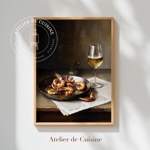 Grilled Shrimp Oil Painting Print: Rustic Kitchen Still Life (Digital Download