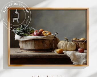 Rustic Autumn Harvest Still Life Print: Farmhouse Kitchen Art (Digital Download)