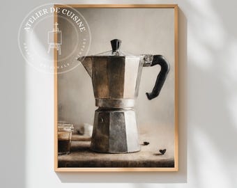 Moka Pot Oil Painting Print: Italian Kitchen Still Life (Digital Print
