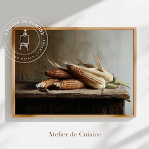 Rustic Corn Still Life Print: Vintage Farmhouse Kitchen Art (Digital Download