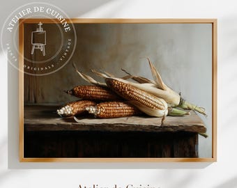 Rustic Corn Still Life Print: Vintage Farmhouse Kitchen Art (Digital Download