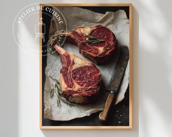 Tomahawk Steak Gemälde Druck: Rosmarin Butcher Art (Digitaler Download)