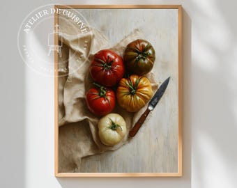 Heirloom Tomato Still Life Art Print: Rustic Kitchen Decor (Digital Download)