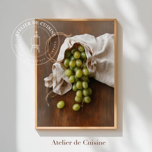 Green Grapes Still Life Oil Painting: Rustic Kitchen Art (Digital Download