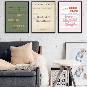 Library Card Wall Art Prints: Book Lover Decor (Digital Download Bundle of 3 Designs)