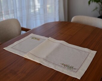 Camino de mesa bordado con flores naranjas hecho a mano - Bordado a punto de cruz - 45 × 18 pulgadas (115 cm × 45 cm) - Decoración minimalista de estilo rústico
