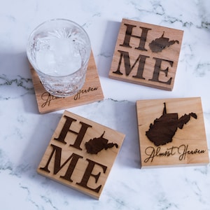 Almost Heaven West Virginia Home Wood Coasters, WV Coasters, Housewarming, Almost Heaven WV Decor, Coaster Set, WV Art, West Virginia Gift