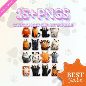 15+ schattige kat clipart-png&#39;s – grappige cartoon katten – transparante achtergrond – direct downloaden – commercieel gebruik