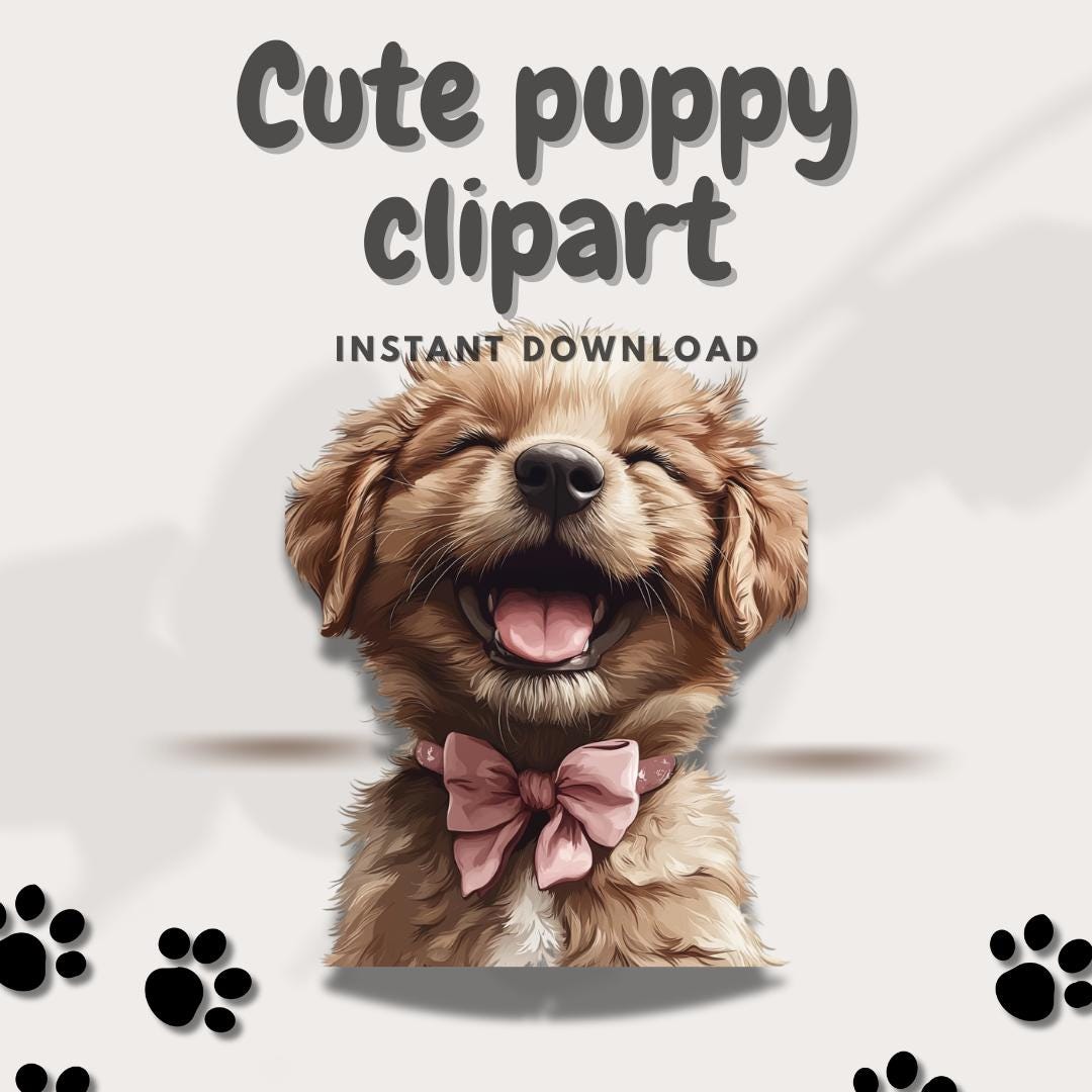 Cute Puppy With Bow Clip Art PNG – Digital Dog Illustration ...
