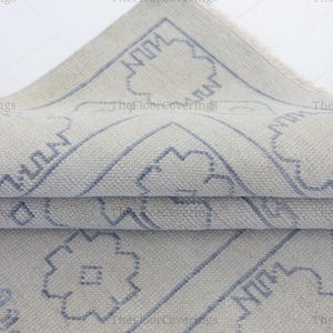 Alfombra Oushak anudada a mano: moderna alfombra de lana beige y azul