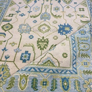 8x10 Hand made Oushak rug blue Border Blue And Green Accents Modern Rug living room Bedroom 8x10,9x12,10x14  SKU - 22