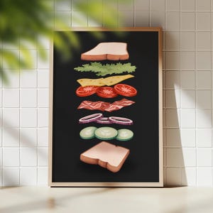 Funny Sandwich Kitchen Print: Modern Food Illustration (Digital Download