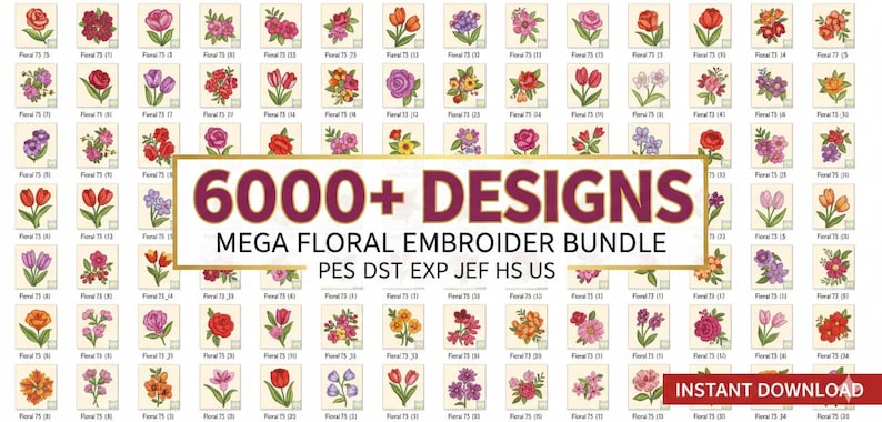 6000+ Floral Embroidery Designs - Mega Bundle - PES, DST, Exp, JEF, Hus ...
