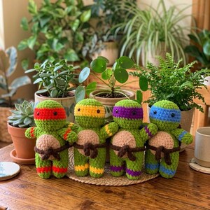 Masked Turtle Heroes Amigurumi Instructions, Four Martial Arts Characters, Comic Plush Bundle, Instant Digital Tutorial