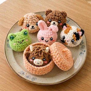 Animal Dumpling Crochet Pattern PDF, Cute Amigurumi Food Plushie, Mini Surprise Gift Box, Beginner Digital Download