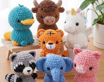 Amigurumi Animal Crochet Pattern Bundle Plush PDF Easy Beginner Cute Toy Set Multiple Animals Instant Download