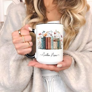 Personalized Floral Books Mug, Favorite Bookshelf Coffee Mug, Custom Tittle & Name Librarian Bookworm Gift for Reader, Gift for Book Lovers.